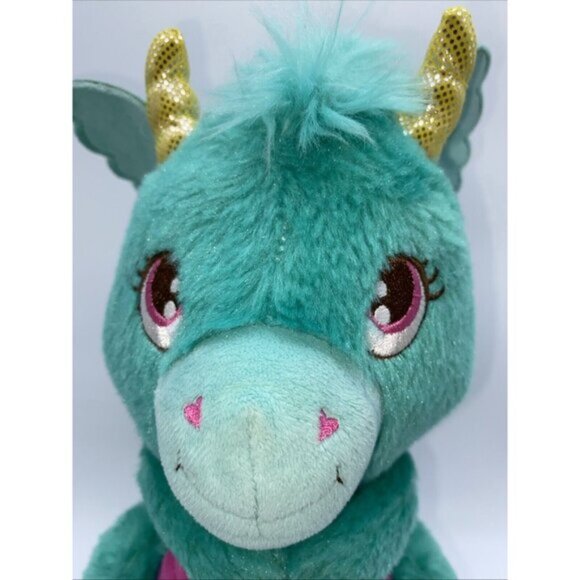 Hallmark Misty The Dragon Plush Stuffed Animal Green Pink Yellow Horns 11 inches - Picture 2 of 12